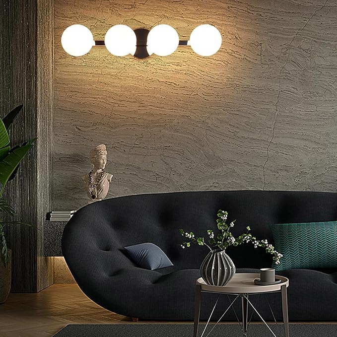 Chrome Globe Bathroom Vanity Light Fixtures, Modern 4 Lights Wall Lighting, Porch Wall Mount Light Fixture for Bathroom, Over Mirror Cabinets Hallway Stairs