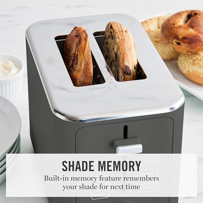 Martha Stewart 2 Slice Toaster, 10 Shade Settings with Defrost, Cancel, Bagel & Gluten-Free, Extra-Wide Self-Centering Slots for Waffles & Artisan Bread, Removable Crumb Tray, Cord Wrap, Caviar Gray