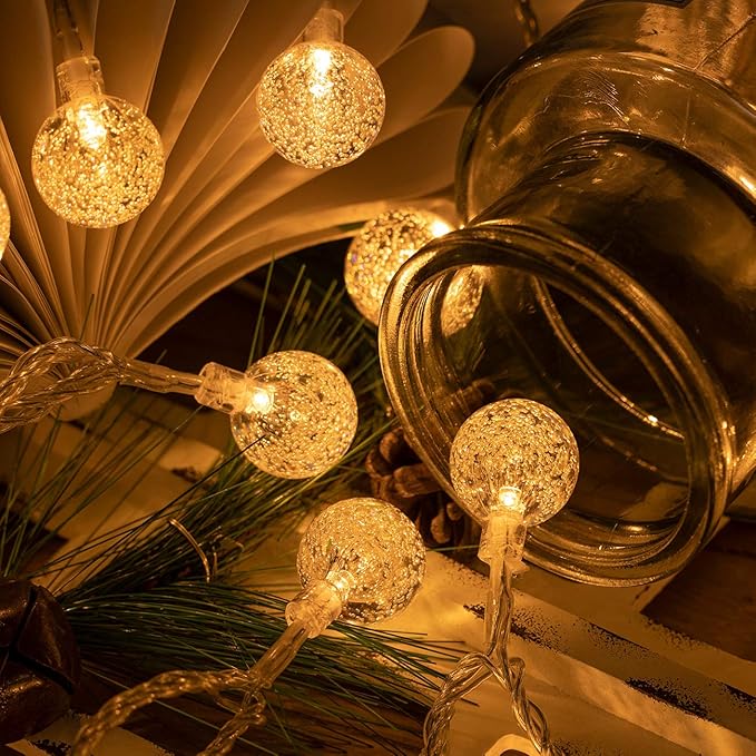 AWQ 100 LED 49 FT Globe Ball String Lights Crystal Bubble Ball Fairy String Lights Plug in with Remote 8 Modes Extendable for Indoor Outdoor Wedding Christmas Tree Garden Decor (Warm White)