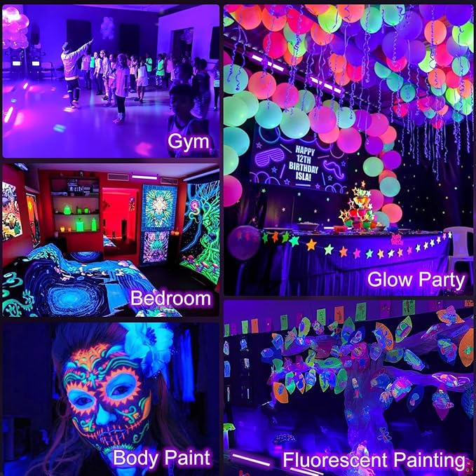 16 Pack 40W LED Black Light Bar, Black Lights Light Up 8000ft² with Switch+Plug+6ft Cord, for Glow Party Supply, Halloween, Bedroom, Body Paint, Fluorescent Party