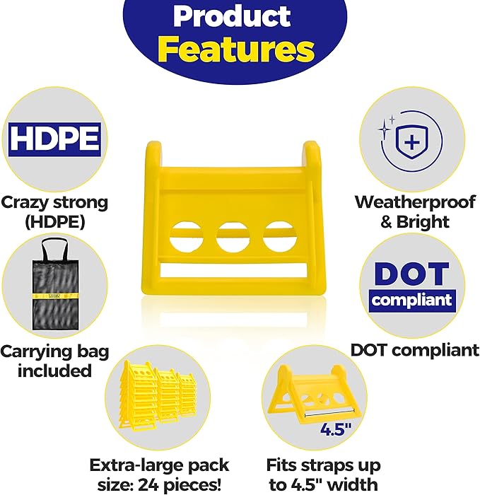 24 Pack Edge Corner Protector With Carrying Case for Flatbed Cargo Load Truck Shipping - 4'' x 6'' Winch Ratchet Straps Plastic Protectors Yellow