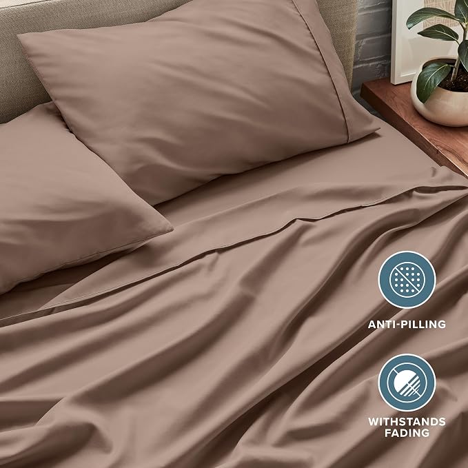 Bare Home Short Queen Sheet Set - 1800 Ultra-Soft Microfiber Bed Sheets - Double Brushed - Deep Pockets - Easy Fit - 4 Piece Set - Bedding Sheets & Pillowcases (Short Queen, Taupe)