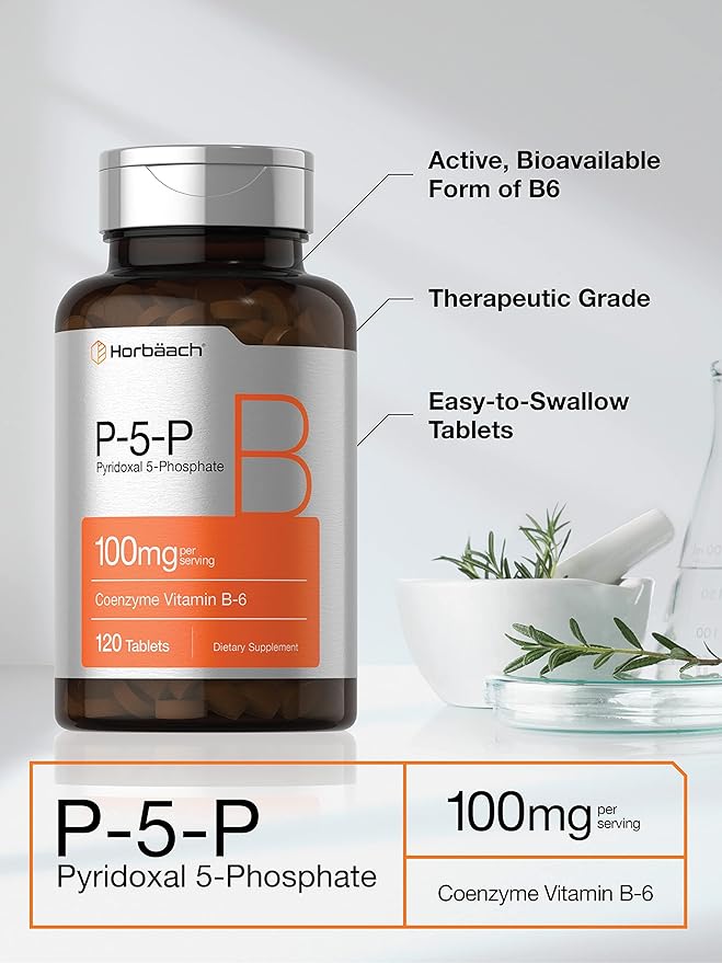 Horbäach P5P Activated Vitamin B6 100mg | 120 Tablets | Vegetarian Supplement, Non-GMO, Gluten Free | Pyridoxal 5 Phosphate | Coenzyme B6