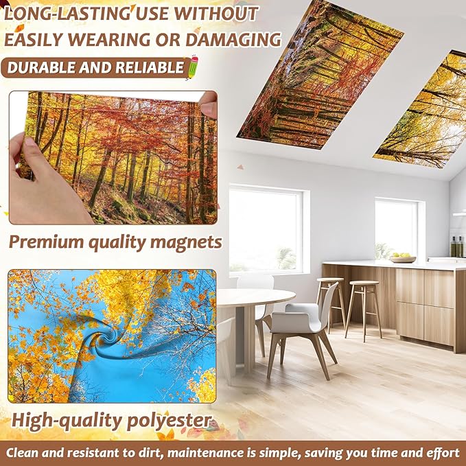 12 Pcs Fluorescent Light Covers with 120 Magnets Decorative for Classroom Ceiling Light 4 x 2 Ft Magnetic Light Covers Filter Easy Install for Office Hospitals Home Drop Ceiling Supplies (Fall Forest)
