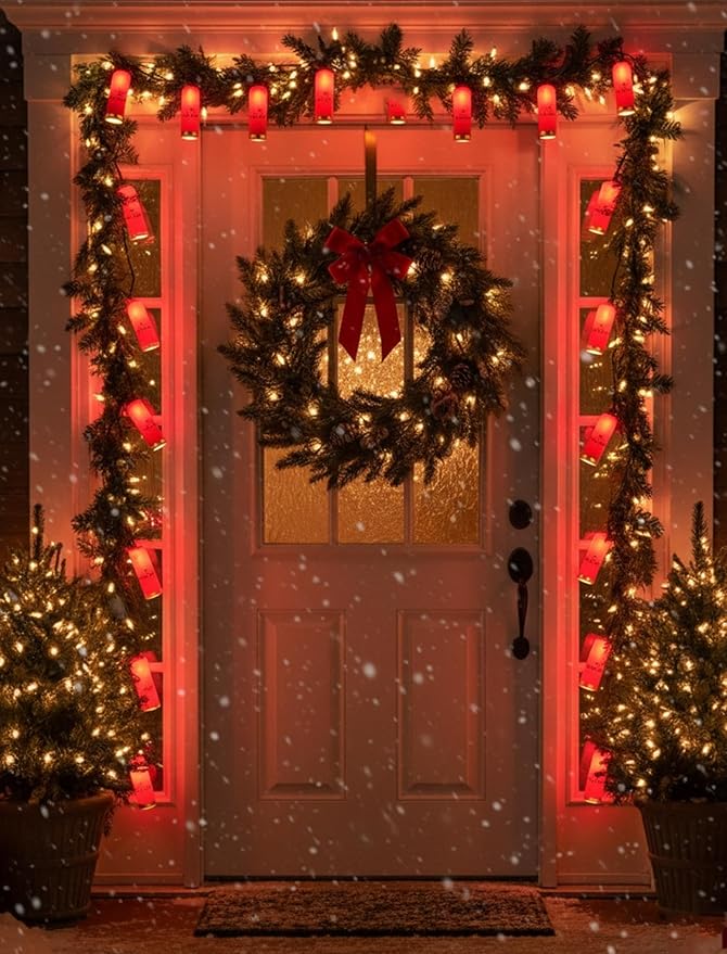 8.5Ft LED Shotgun Shell Christmas Light Outdoor, Christmas Decorations Lights with 10 LED Red Bullets Bulbs, Hanging Bullets String Lights for Patio Garden Backyard Party Xmas Tree Decor, Green Wire