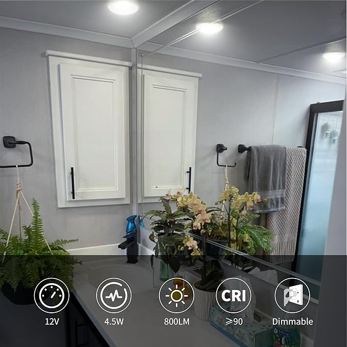 RVZONE RV Lights Interior, 5 Inch RV LED Ceiling Puck Light Dimmable 12 Volt LED Lights, 12V RV Puck Lights 4.5W Transparent Frosted RV Ceiling Dome Light for Camper Van Trailer Boat