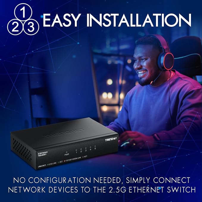 TRENDnet 5-Port 2.5Gb Switch, TEG-S351, 5 x 2.5G RJ45 Ports, 25Gbps Switching Capacity, NDAA + TAA Compliant, Ethernet Splitter, for Game Console, NAS, PC, Lifetime Protection