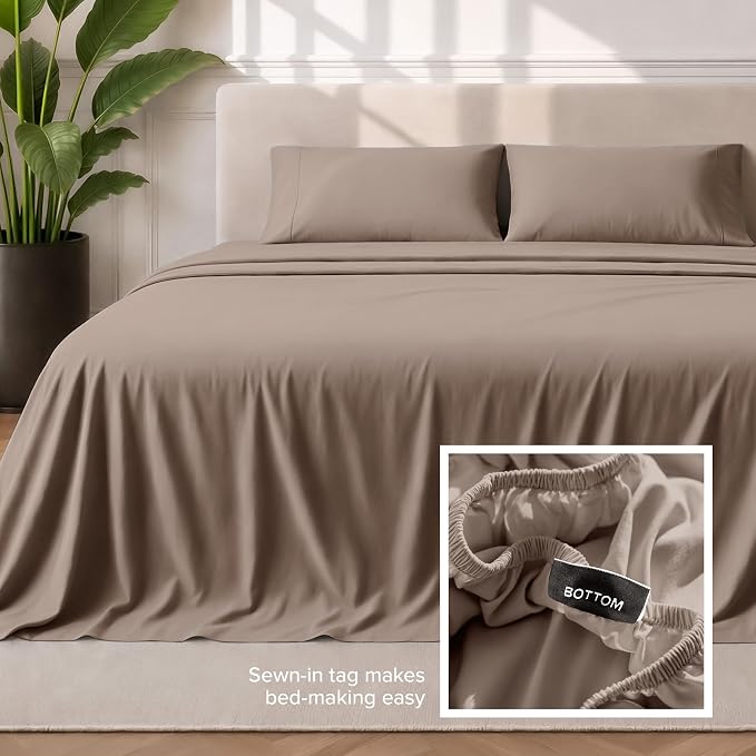 Bare Home Twin XL Sheet Set - 1800 Ultra-Soft Microfiber Twin Extra Long Bed Sheets - Double Brushed - Deep Pockets - Easy Fit - 3 Piece Set - Bedding Sheets & Pillowcases (Twin XL, Taupe)