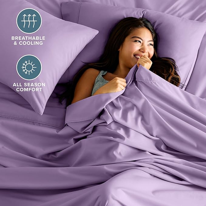 Bare Home Full XL Sheet Set - 1800 Ultra-Soft Microfiber Full Extra Long Bed Sheets - Double Brushed - Deep Pockets - Easy Fit - 4 Piece Set - Bedding Sheets & Pillowcases (Full XL, Lavender)