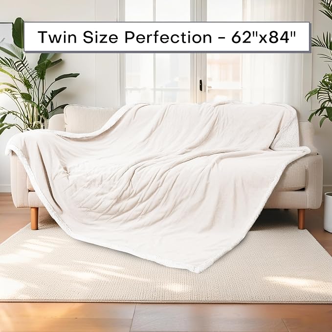 Electric Heated Blanket Twin Size 62"x84" – ETL Certified for Safe Overnight, 4 Heat Settings & 10H Auto Off, Dual-Sided Microplush Sherpa for Home Theater Night, Machine Washable – White