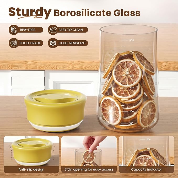 OURCABECUE 2026 Upgrade 90° Rotating Switch Lid Mason Jars (2 pack), 27 oz Wide Mouth Glass Storage Jars, Food Grade Overnight Oats Jars for Food Storage, Pickling, Meal Prep