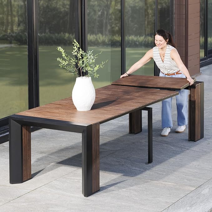 Transformer Table - Extendable Outdoor Dining Set up to 12, Expandable Patio Table, Expandable Patio Table, Weather-Resistant Wooden Outdoor Furniture, Dark Walnut, Brown (Table Only)