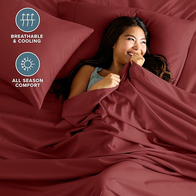 Bare Home California King Sheet Set - 1800 Ultra-Soft Microfiber Cal King Bed Sheets - Double Brushed - Deep Pockets - Easy Fit - 4 Piece Set - Bed Sheets (California King, Rosewood)