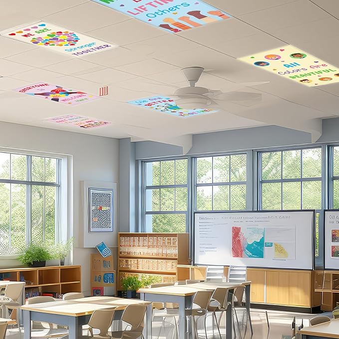 8Pcs Inspirational Fluorescent Light Covers for Classroom Diversity Ceiling Light 4x2Ft Positive Magnetic Lights Cover Filter Easy Install for Back to School Office Hospital Ceiling Supply (Kindness)