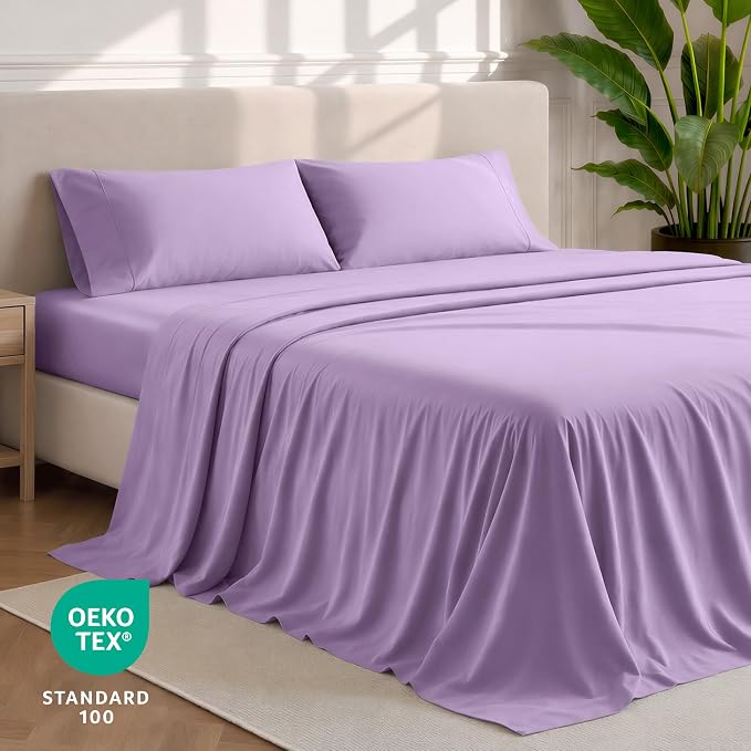 Bare Home Split Head Flex King Sheet Set - 1800 Ultra-Soft Microfiber Bed Sheets - Double Brushed - Deep Pockets - Easy Fit - 4 Piece Set - Bedding Sheets & Pillowcases (Lavender)