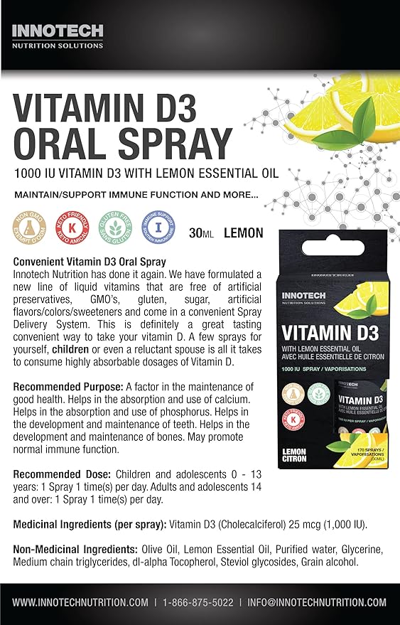INNOTECH Nutrition: Vitamin D3 Oral Spray, Lemon Flavour - 30 ml
