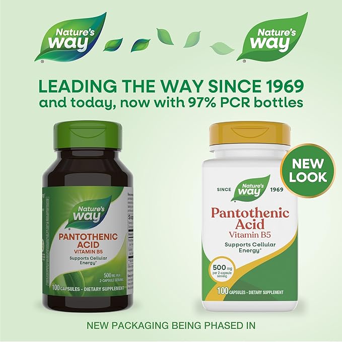 Nature's Way Pantothenic Acid, Supports Cellular Energy*, 500mg Per Serving, 100 Capsules
