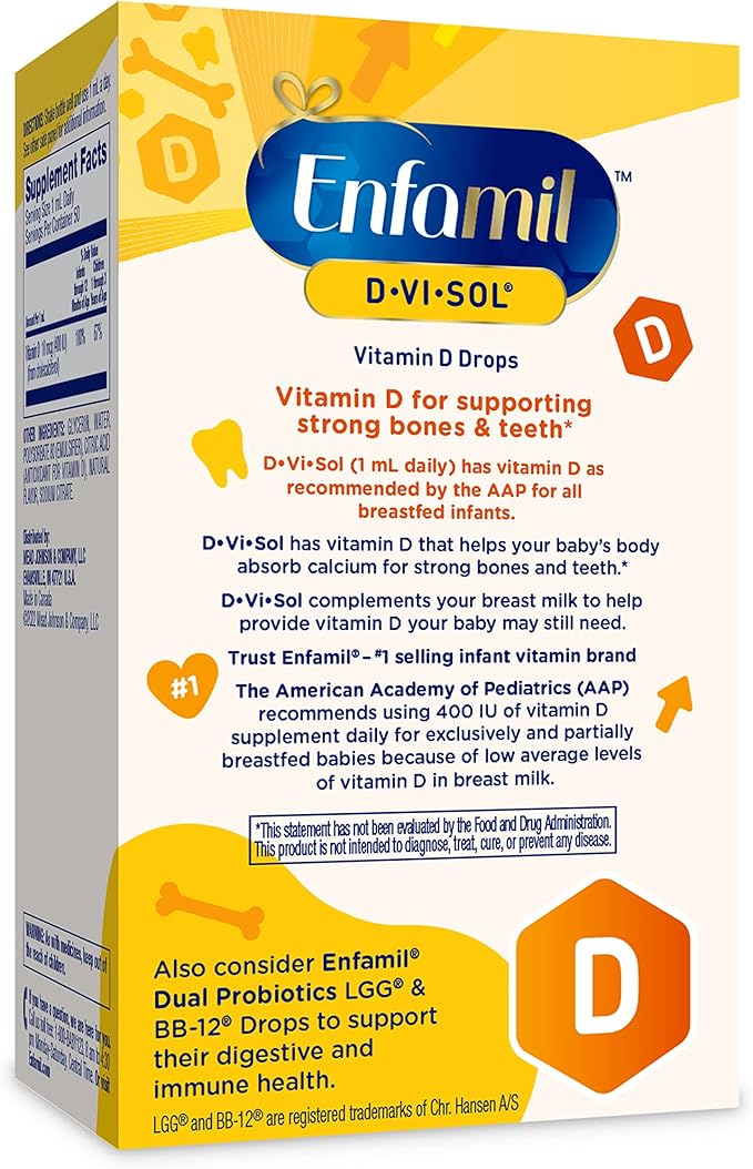 Enfamil 赤ちゃん用ビタミンD-Vi-Sol 液体ビタミンDドロップ、丈夫な歯と骨の発達をサポート、50mLボトル (2個パック)