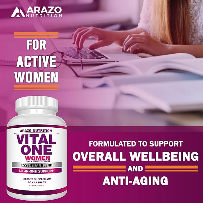Arazo Nutrition Vital One Multivitamines pour Femmes - Complément Alimentaire Quotidien Complet - 90 Gélules Véganes