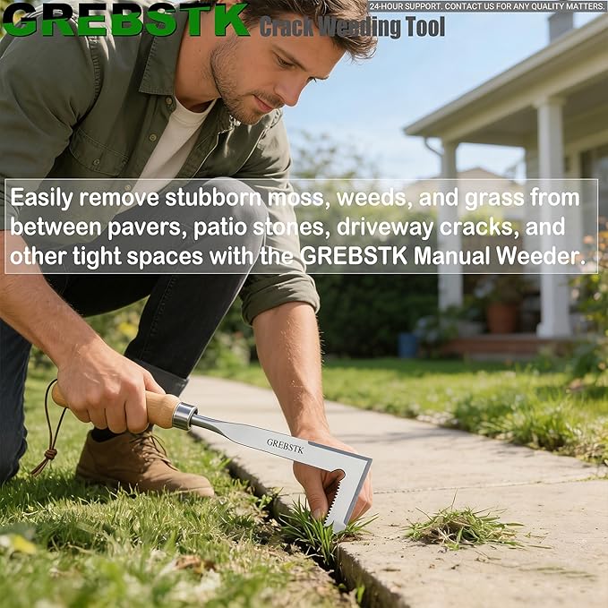 GREBSTK Crack Weeder Crevice Weeding Tool Stainless Steel Manual Weeder Beech Handle Gardening Tool