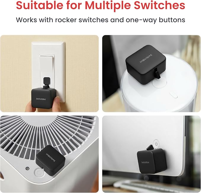 SwitchBot Rechargeable Smart Switch Button Pusher (Bluetooth) – Fingerbot for Rocker/One-Way Buttons, App Timer Control, No Wiring, Optional Hub for Voice/Remote, Black