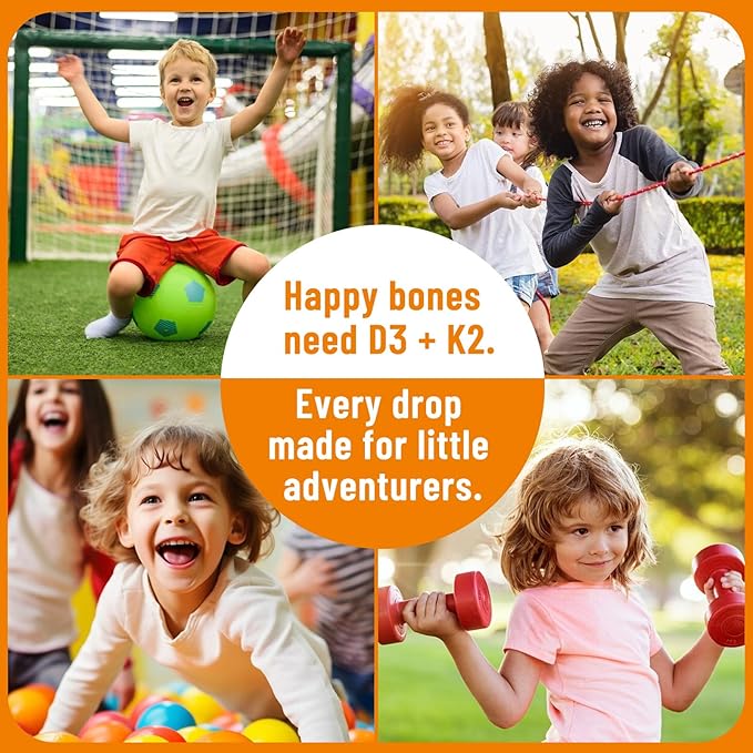 Gouttes de Vitamine D3 K2 pour Enfants, Complément Alimentaire Liquide Liposomal K2 D3 avec Calcium Magnésium Zinc, Vitamine B12, C, E pour des Os, des Dents et un Cœur Solides chez les Enfants et les Adultes, Saveur Ananas 2 Fl Oz