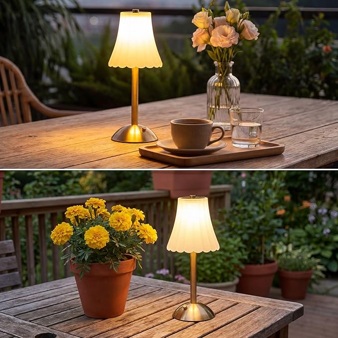 Liliful 2 Pcs Cordless Table Lamp Rechargeable Touch LED Small Gold Portable Battery Operated USB-c Desk Lamp 3 Color Dimmable for Bedroom Living Room Dining (Gold,Frosted Rose Style)