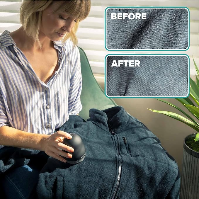Steam & Go - Fabric Defuzzer, Rechargeable Fabric Shaver and Lint Remover, Portable Sweater Shavers to Remove Pilling, Fuzz, and Fluff, Lint Remover for Clothes and Beddings, Easy to Use Black