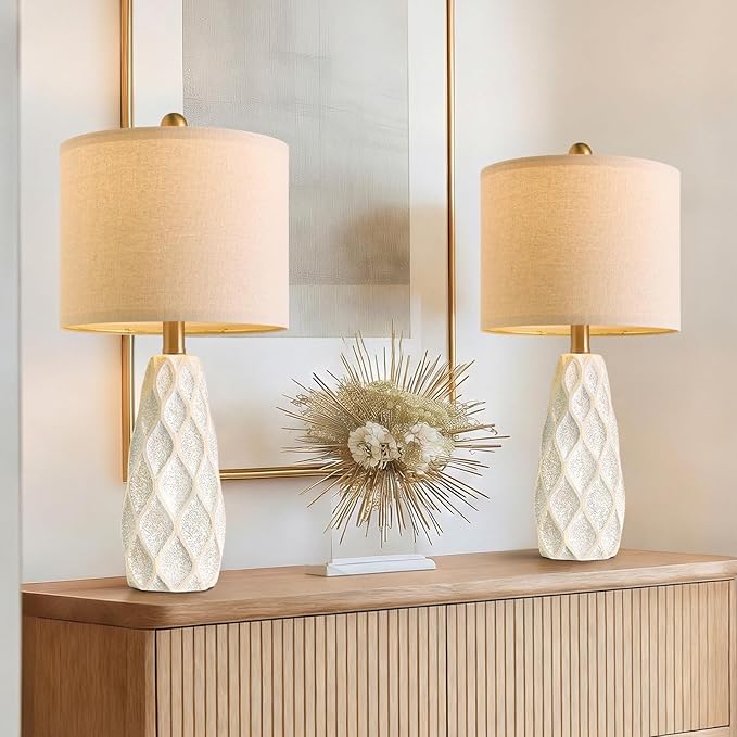 20.75" Small Table Lamps for Living Room Bedroom Lamps Set of 2 Ceramic Modern Boho Bedside Lamps Night Stands Farmhouse Vintage Nightstand Lamp Reading Light Home Office Dorm Desk Deco Gifts, White