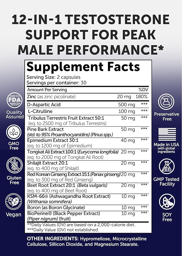 Lunakai USA Made Natural Testosterone Booster for Men with Tongkat Ali, Ashwagandha & Shilajit - Testosterone Supplement for Strength, Energy & Stamina, 60ct