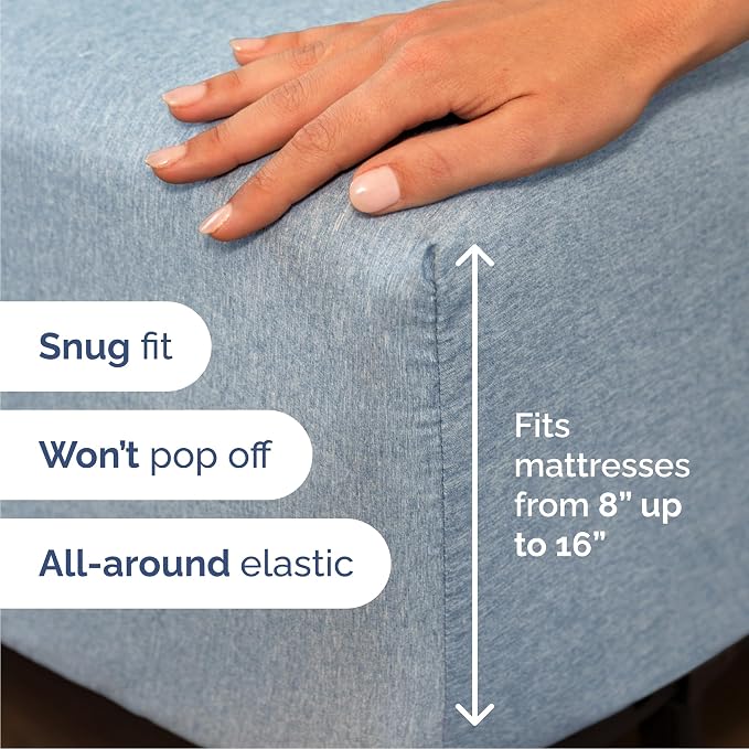 Queen 6 Piece Sheet Set - Comfy Breathable & Cooling - Soft Hotel Luxury Bedding Set with 8-16 Inch Deep Pockets - 1 Flat & 1 Fitted Sheet & 4 Pillowcases - Wrinkle Free & Easy Care - Heathered Blue