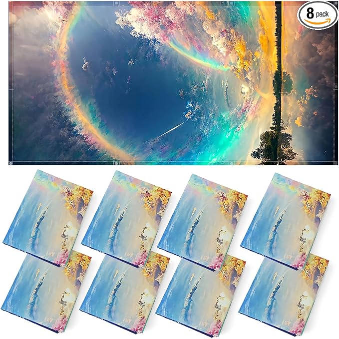 ANGSYLTH 8 Pcs Fluorescent Light Covers - 4 x 2 Feet Covers for Ceiling Lights, 8 x 10 Magnetic Light Filters for Classroom, Office, Hospitals (Auspiciousness Clouds)
