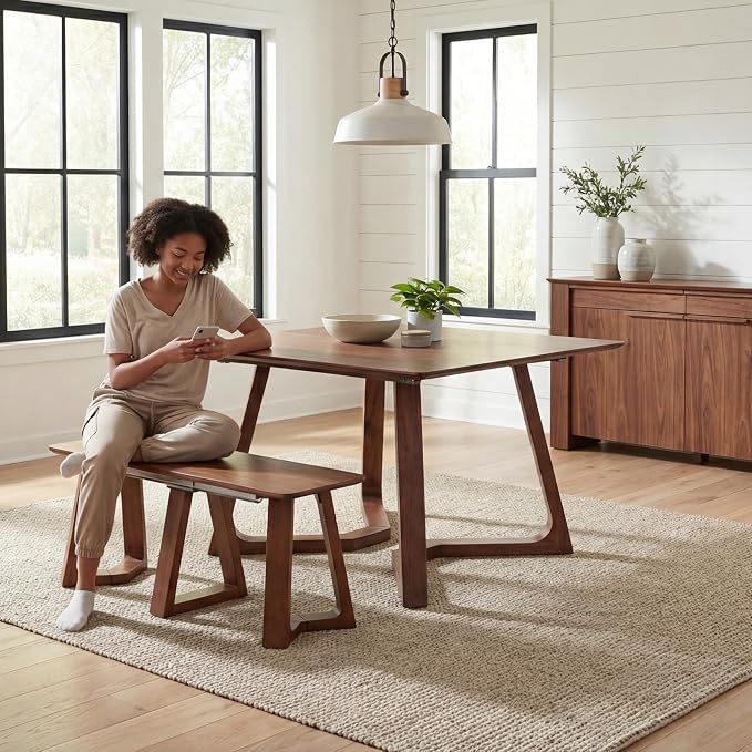 Transformer Table Nova Extendable Dining Table + Bench, Royal Brown | Telescopic Steel Rails, Expandable 4 to 10 Seats, Kitchen & Banquet Table
