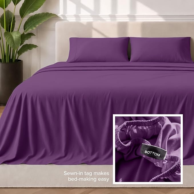 Bare Home Full Sheet Set - Luxury 1800 Ultra-Soft Microfiber - Double Brushed - Deep Pockets - Easy Fit - 4 Piece Set - Bedding Sheets & Pillowcases (Full, Plum)