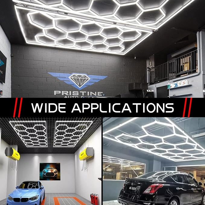 LZHOME Updated Bigger Size Hexagon LED Garage Light: Ultra-Bright Hex Ceiling Lights, Hexagon led Lights for Garage Warehouse Workshop Gym Basement