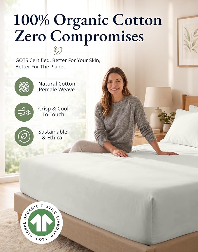 LANE LINEN Twin XL Fitted Sheet & Pillowcase (No Flat Sheet) - 100% Organic Cotton Soft & Breathable Percale Weave Set - Hotel Quality Crispness for Added Comfort - GOTS Certified - Glacier Grey