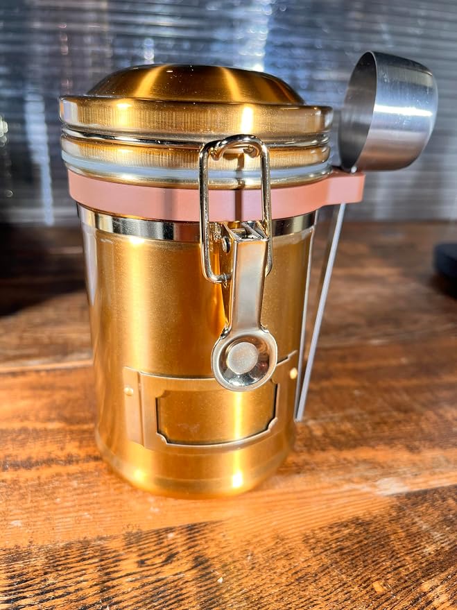 PRINCE G Airtight Coffee Canister, Light-Blocking Stainless Steel Coffee Storage Container with Scoop, 260g Coffee Bean Storage Jar, Bronze