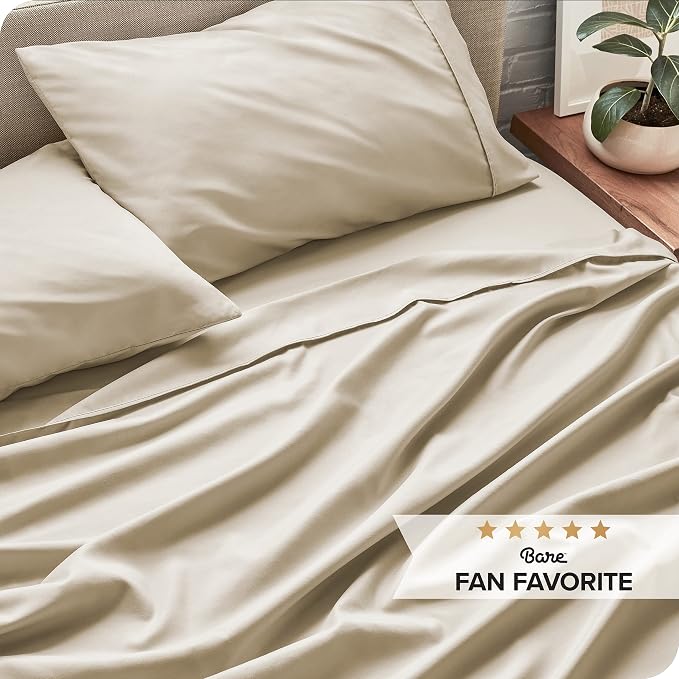 Bare Home Split King Sheet Set - 1800 Ultra-Soft Microfiber Bed Sheets - Double Brushed - Deep Pockets - Easy Fit - 5 Piece Set - Bedding Sheets & Pillowcases (Split King, Sand)