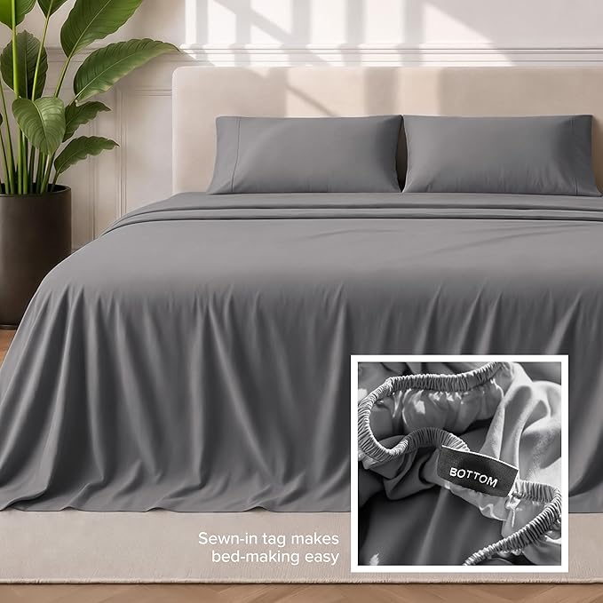 Bare Home Split King Sheet Set - 1800 Ultra-Soft Microfiber Bed Sheets - Double Brushed - Deep Pockets - Easy Fit - 5 Piece Set - Bedding Sheets & Pillowcases (Split King, Grey)