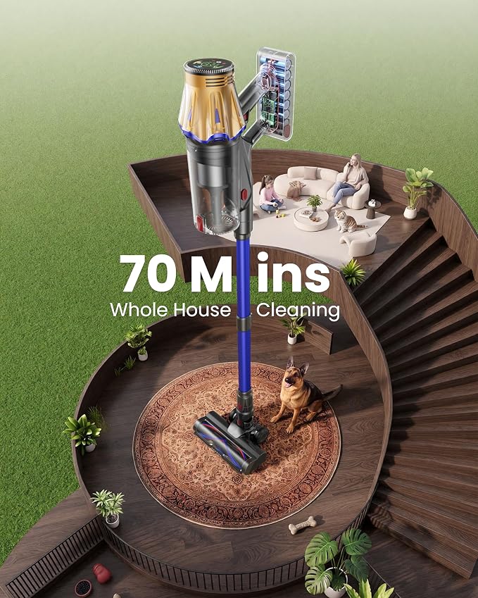 Cordless Vacuum Cleaner, Upgraded 650W 55KPA 70Mins Cordless Stick Vacuum Cleaner with Flexible Hose,Self-Standing,Touch Screen, Anti-tangle Wireless Vacumm Cleaners for Home/Pet Hair/Carpets/Floors