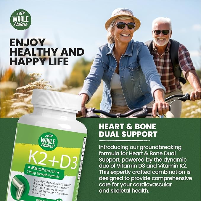 Vitamine K2 D3 avec BioPerine - 5000 UI D3 + K2 MK-7 pour la santé des os et du cœur - 60 capsules végétaliennes