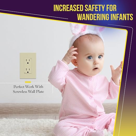 ENERLITES Decorator Receptacle Outlet, Tamper-Resistant, Gloss Finish, Residential Grade, 3-Wire, Self-Grounding, 2-Pole, 15A 125V, UL Listed, 61501-TR-I-10PCS, Ivory (10 Pack)