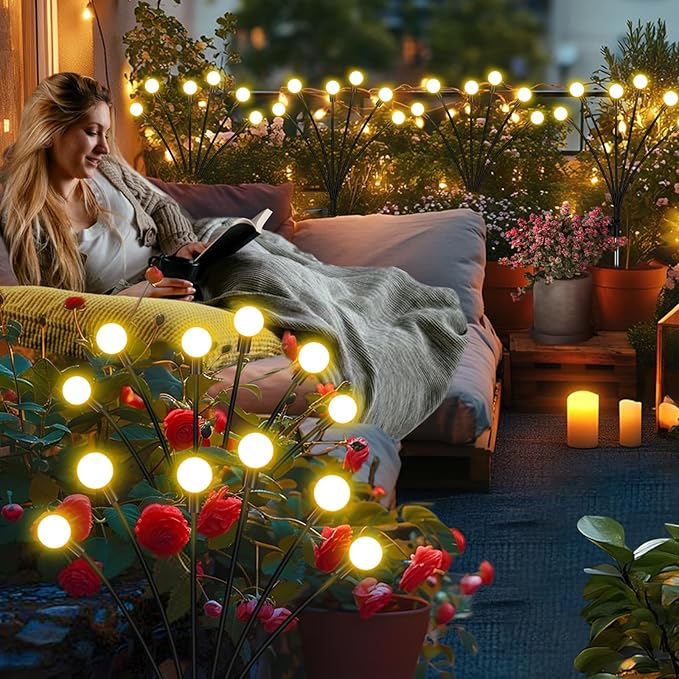 ZFNN Solar Firefly Lights 16 LED Swaying Outdoor Waterproof Decorative Lights for Yard Patio Pathway Lawn Decorations 2 Pack