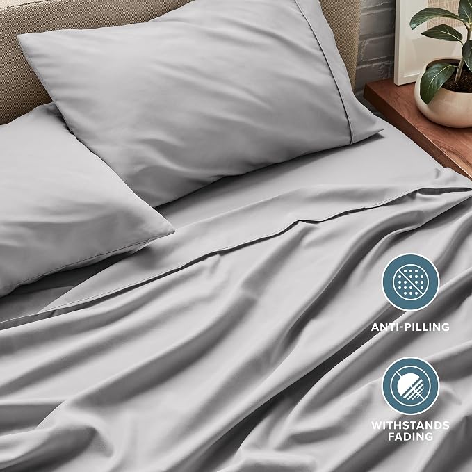 Bare Home King Sheet Set - 1800 Ultra-Soft Microfiber King Bed Sheets - Double Brushed - Deep Pockets - Easy Fit - 4 Piece Set - Bedding Sheets & Pillowcases (King, Light Grey)