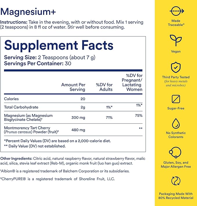 Ritual Magnesium+ Complément alimentaire en poudre | Cerise acidulée et bisglycinate de magnésium doux pour l'estomac, 2-en-1, fondé sur la science | Conçu pour la relaxation mentale et musculaire | Favorise le sommeil et le calme | 30 portions