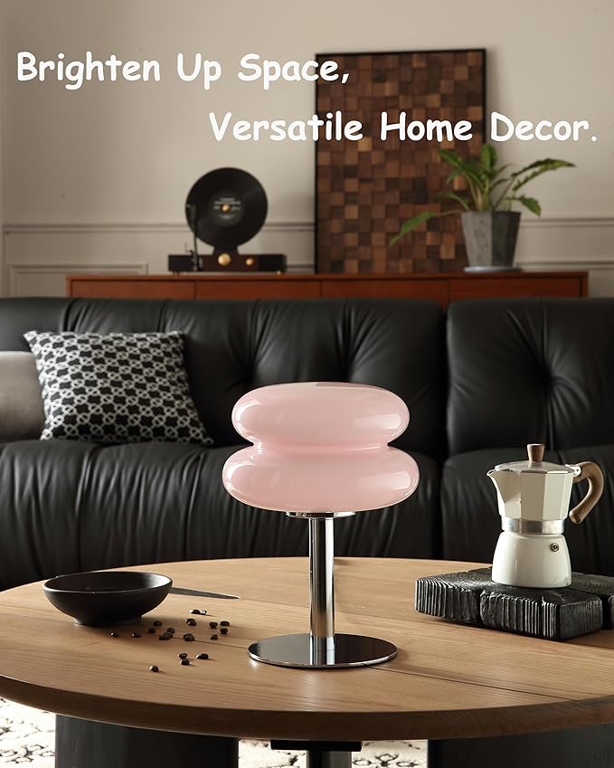 Glivpny Mushroom Lamp Table Lamp for Night Stands,Mid Century Modern Desk Lamps for Bedroom, Vintage Dimmable Bedside Small Cute Lamps, Cool Aesthetic House Warming Gifts New Home Decor (Pink)