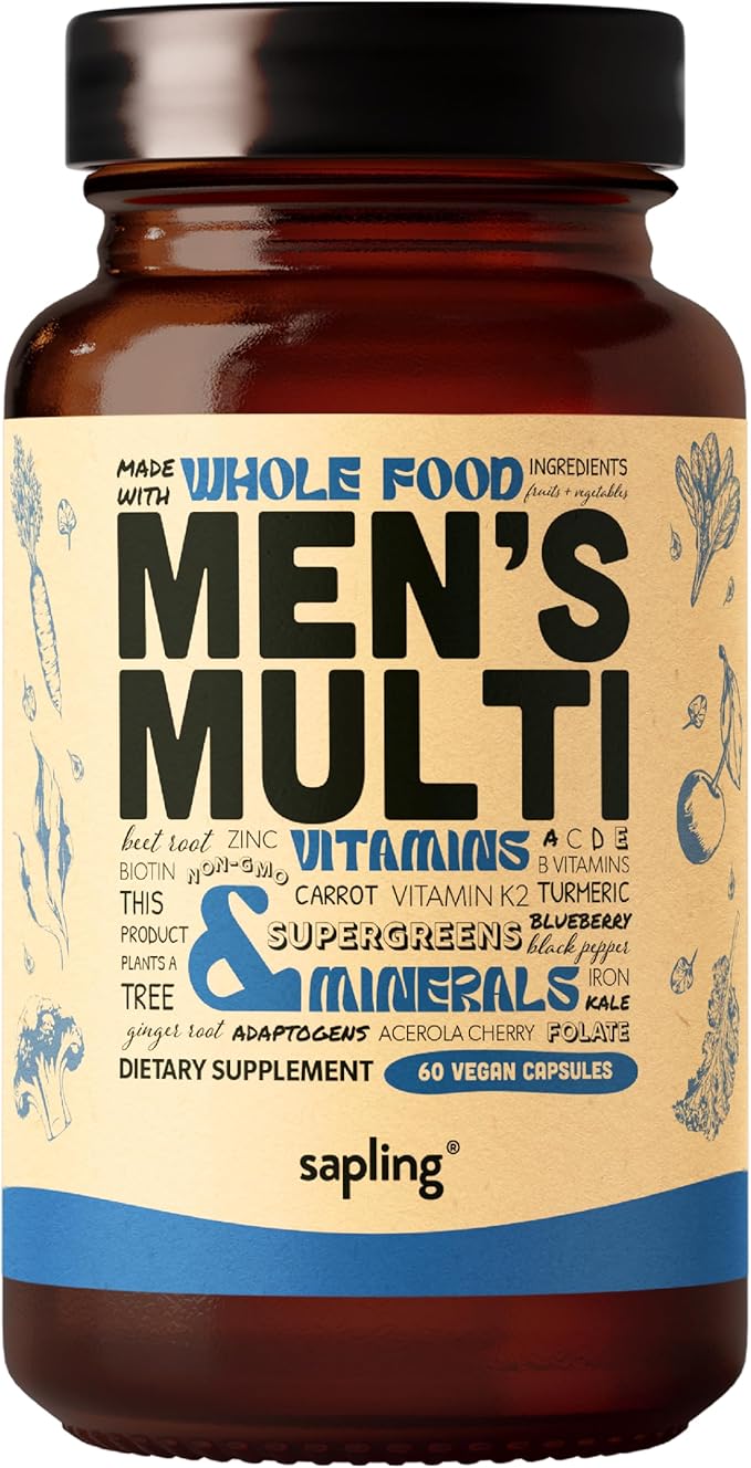 男性用マルチビタミン - 毎日の男性用マルチビタミン - ホールフード成分配合メチル化B群、ビタミンB12、葉酸、A、C、D3、E、K2、オーガニックフルーツ＆野菜 - ヴィーガン、非遺伝子組み換え - 60カプセル