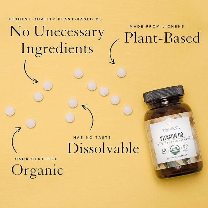 Truvani オーガニックビタミンD3 - 植物性、USDAオーガニック、グルテンフリー、非GMO、ヴィーガンD3サプリメント - 骨、免疫、脳の健康をサポート - 30粒 (2個パック)