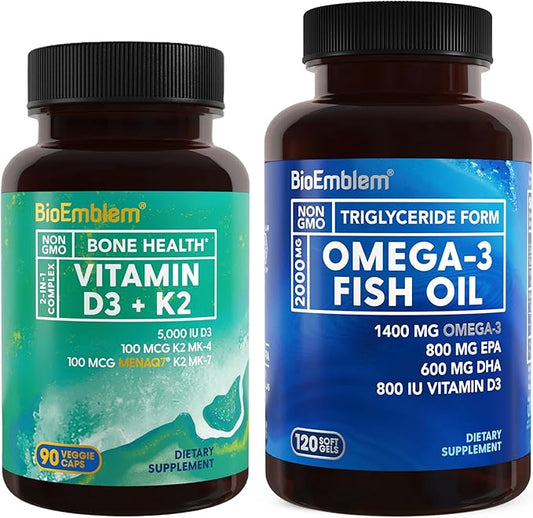 BioEmblem Vitamine D3 K2 Huile de Poisson Oméga-3 2000mg