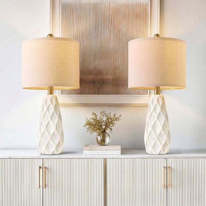 20.75" Small Table Lamps for Living Room Bedroom Lamps Set of 2 Ceramic Modern Boho Bedside Lamps Night Stands Farmhouse Vintage Nightstand Lamp Reading Light Home Office Dorm Desk Deco Gifts, White